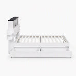 Artiss King Single Bed Frame with Storage Drawers White Platform Bedframe with Bookcase Headboard Charging Station Led Light