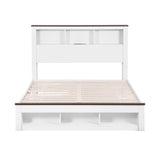 Artiss Double Bed Frame with Storage Bookcase Headboard and Footboard White Wooden Platform Bed with Charging Station and Led Light Bedroom Furniture