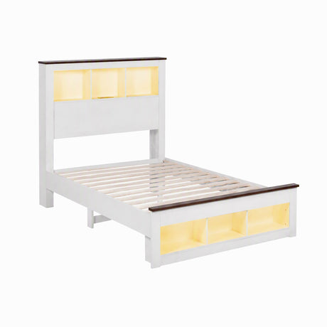 Artiss white king single bed frame with bookcase headboard and footboard, bookcase headboard with three open compartments