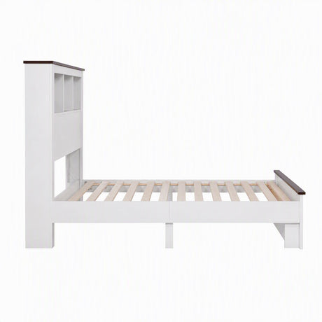 Artiss white king single bed frame with bookcase headboard and footboard, integrated headboard lighting