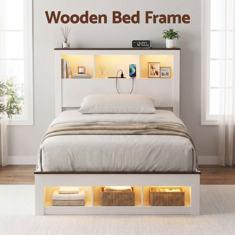 Artiss white king single bed frame with bookcase headboard and footboard, image 9
