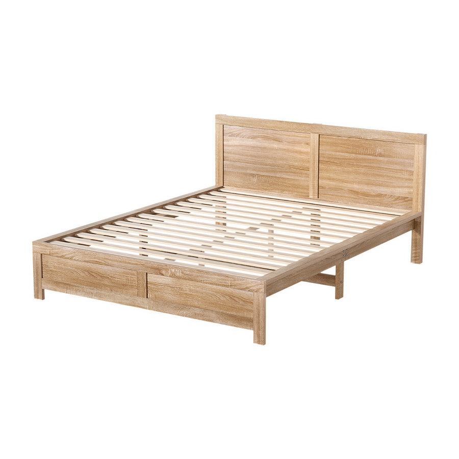 Artiss Bed Frame Queen Size Wooden Acacia Wood OATMEAL, image 2