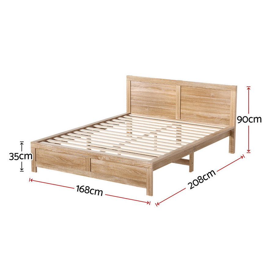 Artiss Bed Frame Queen Size Wooden Acacia Wood OATMEAL, image 3