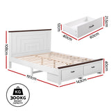 Artiss Double Wooden Bed Frame with 2 Drawer Platform Bed with 108cm Solid High Headboard White Bed Base for Bedroom Easy Assembly - Front View