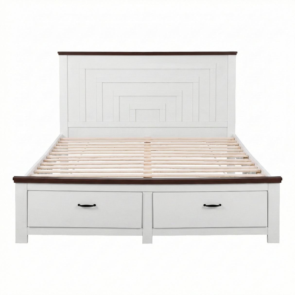 Artiss Queen Wooden Bed Frame with 2 Drawer Platform Bed with 108cm Solid High Headboard White Bed Base for Bedroom Easy Assembly