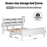 Artiss Queen Bed Frame with Storage Headboard and Footboard Wooden Bed Base White - Front View