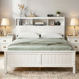 Artiss Queen Bed Frame with Storage Headboard and Footboard Wooden Bed Base White - Low Angle