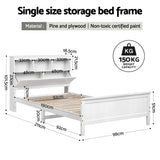 Artiss Single Bed Frame with Storage Headboard and Footboard Wooden Bed Base White - Front View