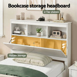 Artiss Single Bed Frame with Storage Headboard and Footboard Wooden Bed Base White - Top-Down View