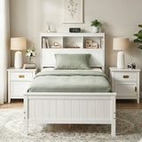 Artiss Single Bed Frame with Storage Headboard and Footboard Wooden Bed Base White - Low Angle