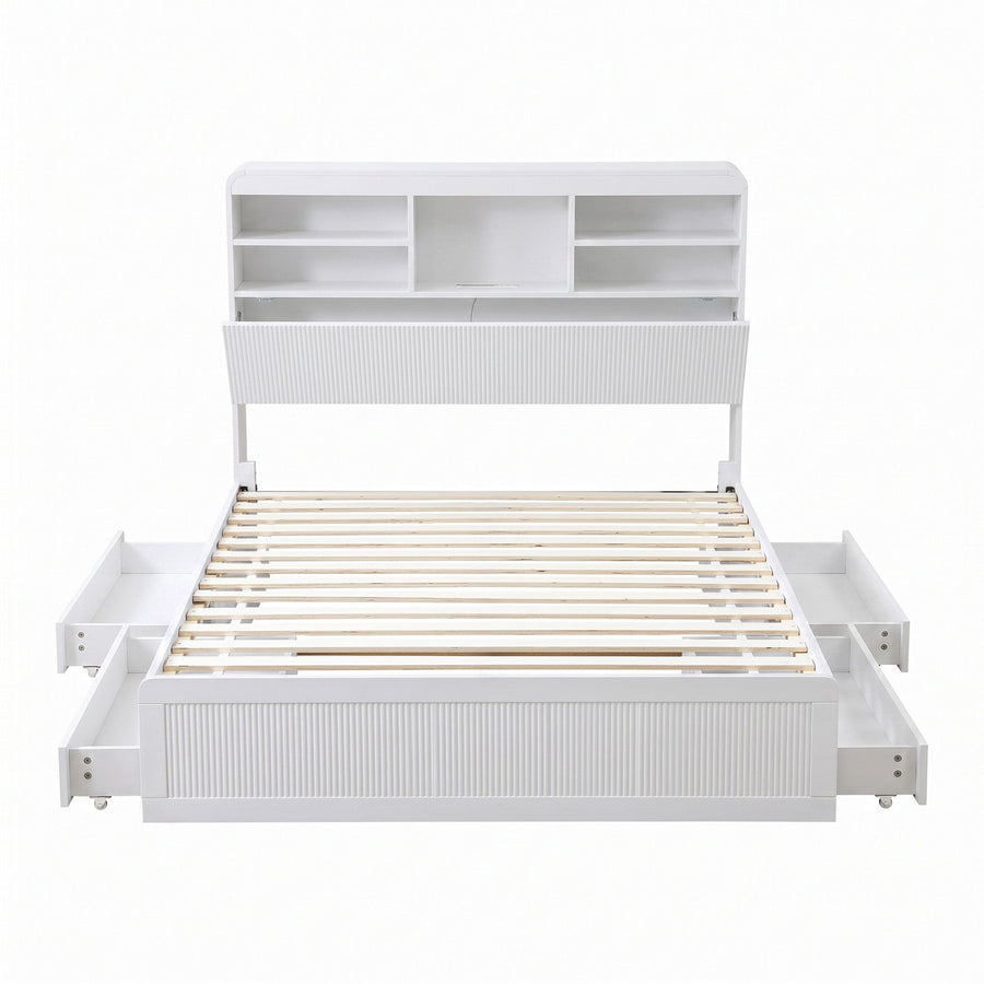 Artiss King Single Bed Frame with Storage, 4 Drawers, USB and Night Light White