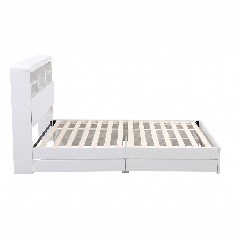 Artiss King Single Bed Frame with Storage, 4 Drawers, USB and Night Light White