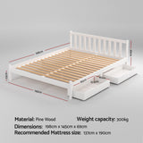 Artiss Bed Frame Double Size Wooden Platform with 2 Storage Drawers White SOFIE - Front View