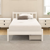 Artiss Bed Frame Single Size Wooden Platform with 2 Storage Drawers White SOFIE - Low Angle