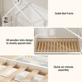 Artiss Bed Frame Wooden Base Kids Single Timber House Beds White - Close-Up Angle