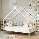 Artiss Bed Frame Wooden Base Kids Single Timber House Beds White - Low Angle