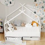 Artiss Bed Frame Wooden Base Kids Single Timber House  with 2 Storage Drawers Beds White - 45-Degree Angle