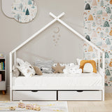 Artiss Bed Frame Wooden Base Kids Single Timber House with 2 Storage Drawers Beds White