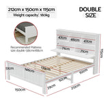 Artiss Bed Frame Double Size Wooden with 3 Shelves Bed Head White - Front View