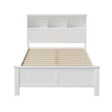 Artiss Bed Frame Double Size Wooden with 3 Shelves Bed Head White - Side View
