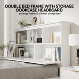 Artiss Bed Frame Double Size Wooden with 3 Shelves Bed Head White - Top-Down View