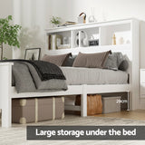 Artiss Bed Frame Double Size Wooden with 3 Shelves Bed Head White - 45-Degree Angle