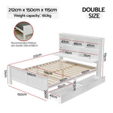 Artiss Bed Frame Double Size Wooden with 3 Shelves Bed Head White - Front View