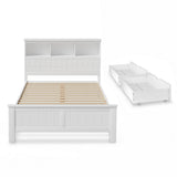 Artiss Bed Frame Double Size Wooden with 3 Shelves Bed Head White - Side View