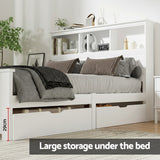 Artiss Bed Frame Double Size Wooden with 3 Shelves Bed Head White - 45-Degree Angle