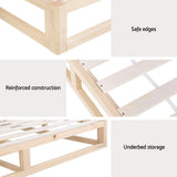 Artiss Bed Frame Queen Size Wooden Base Mattress Platform Timber Pine KALAM - 45-Degree Angle