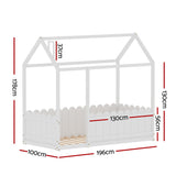 Artiss Bed Frame Wooden Kids House Single Frame White KORI - Front View