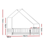Artiss Bed Frame Wooden Kids House Single Frame White PAVO - Front View