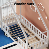 Artiss Bed Frame Wooden Kids House Single Frame White PAVO - Rear View