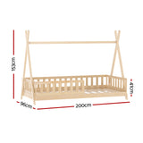 Artiss Bed Frame Wooden Kids House Frames Oak PUAH - Front View