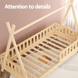 Artiss Bed Frame Wooden Kids House Frames Oak PUAH - Rear View