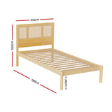 Artiss Bed Frame Single Size Rattan Wooden RITA - Front View