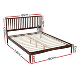 Artiss Bed Frame Queen Size Wooden Base Mattress Platform Timber Walnut VISE - Front View