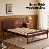 Artiss Bed Frame Double Size Wooden Walnut WITTON - Close-Up Angle