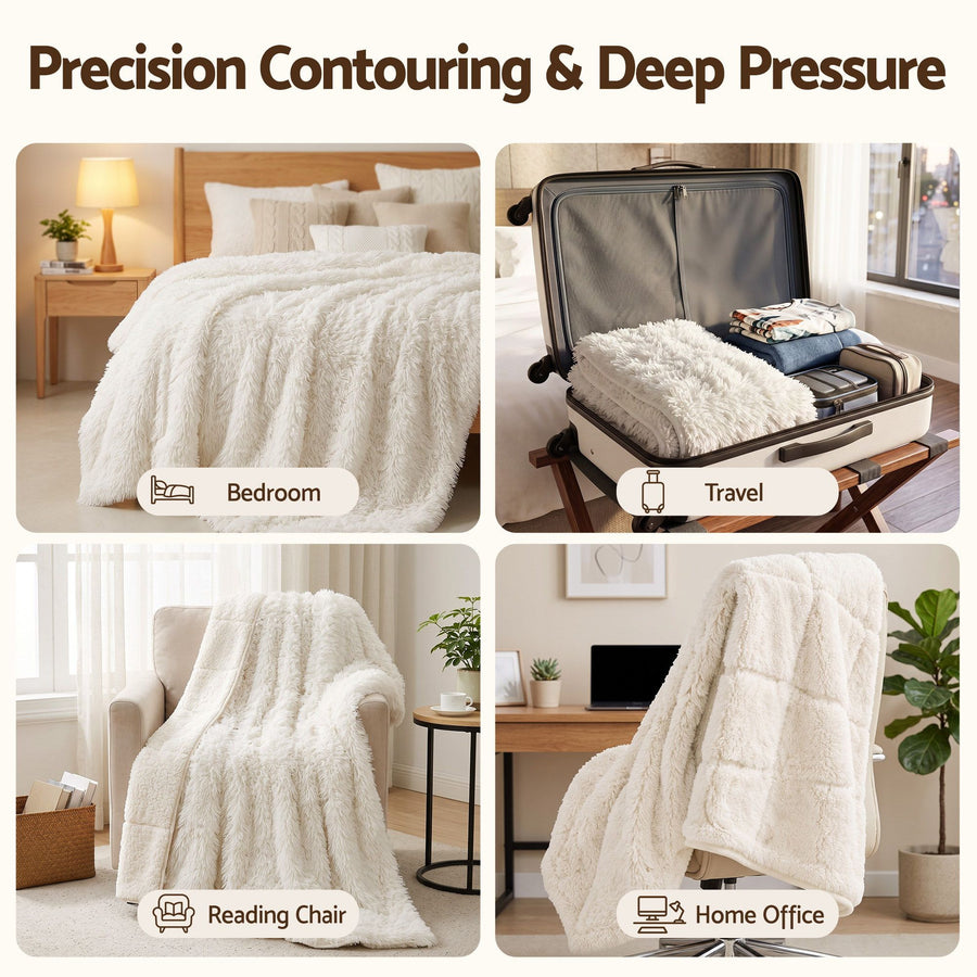 Giselle Faux Fur Weighted Blanket 2 Sided Long Pile Sherpa Reverse Cream 11KG 152 x 203cm