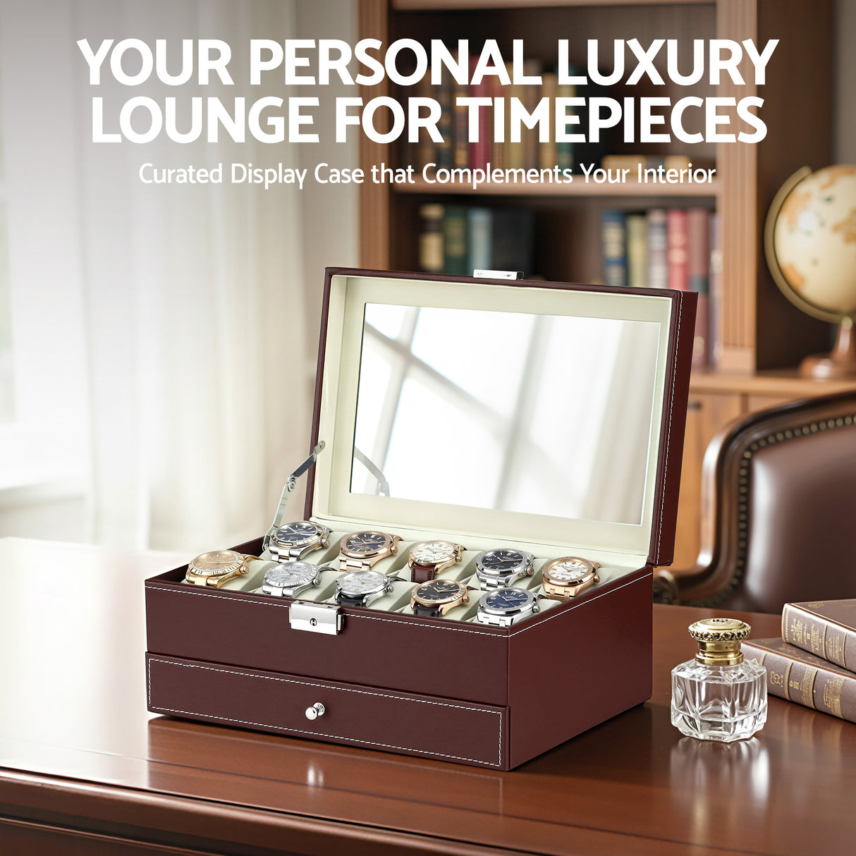 Embellir 12 Grids Watch Box Organizer Case Jewelry Display Storage Showcase