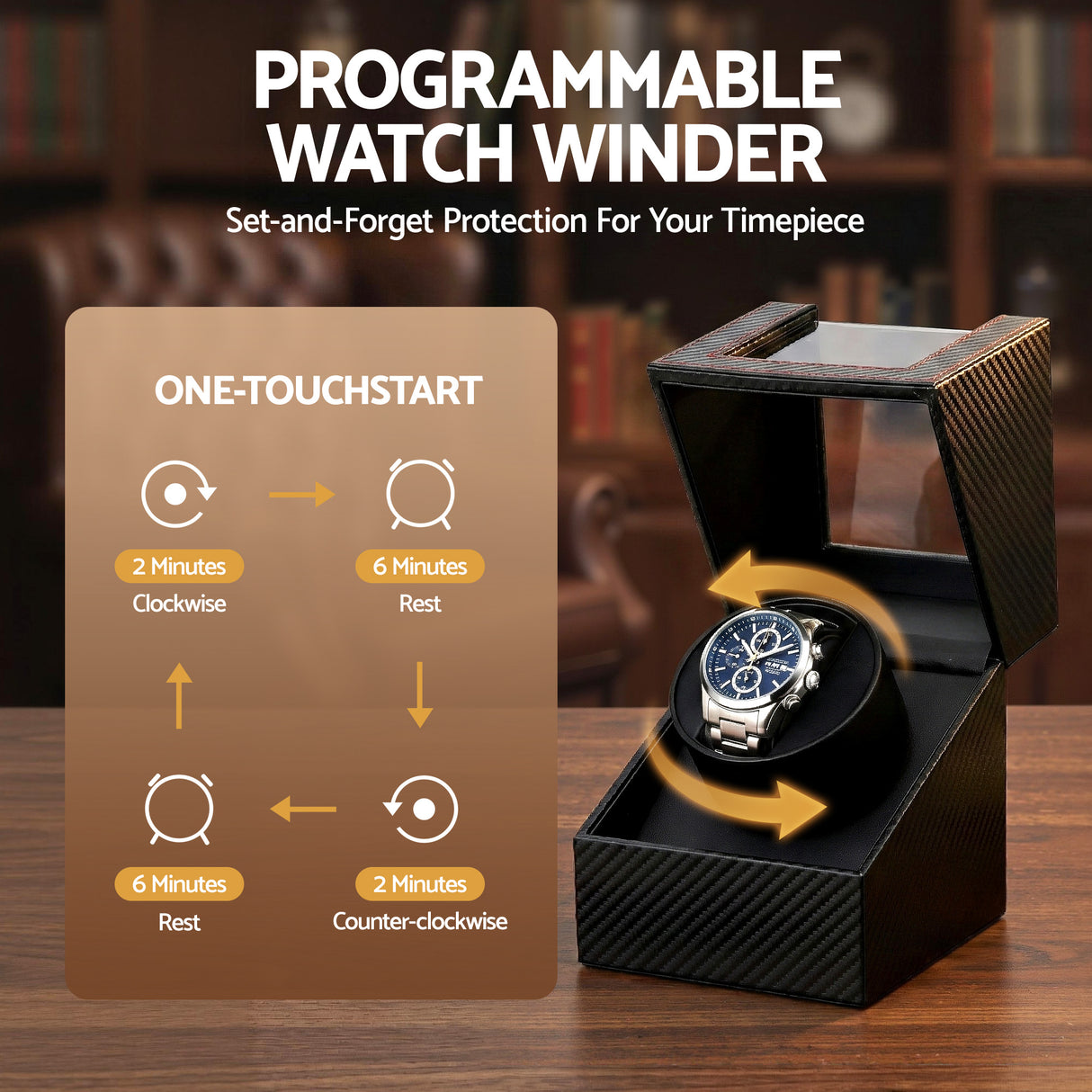 Embellir Watch Winder Box Automatic Single Quiet Carbon Fibre Black