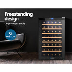 Devanti black 51 bottle wine fridge with glass door and wooden racks, wooden racks