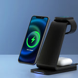 Devanti 3 in 1 Wireless Charger Dock 15W Fast Charging Stand - Low Angle