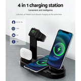 Devanti 4-in-1 Multi-Device Wireless Charging Dock Station for Phones, iWatches, and AirPods - 45-Degree Angle