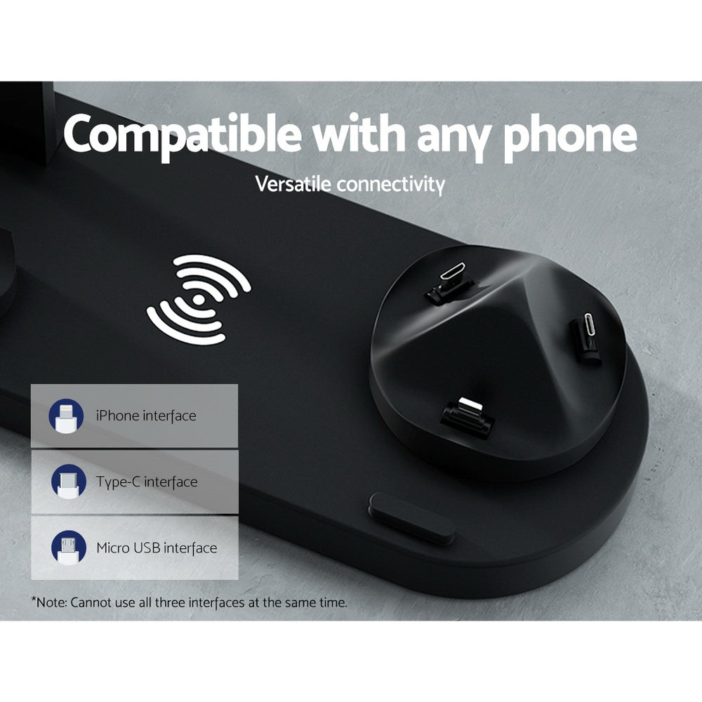 Devanti 4-in-1 Multi-Device Wireless Charging Dock Station for Phones, iWatches, and AirPods