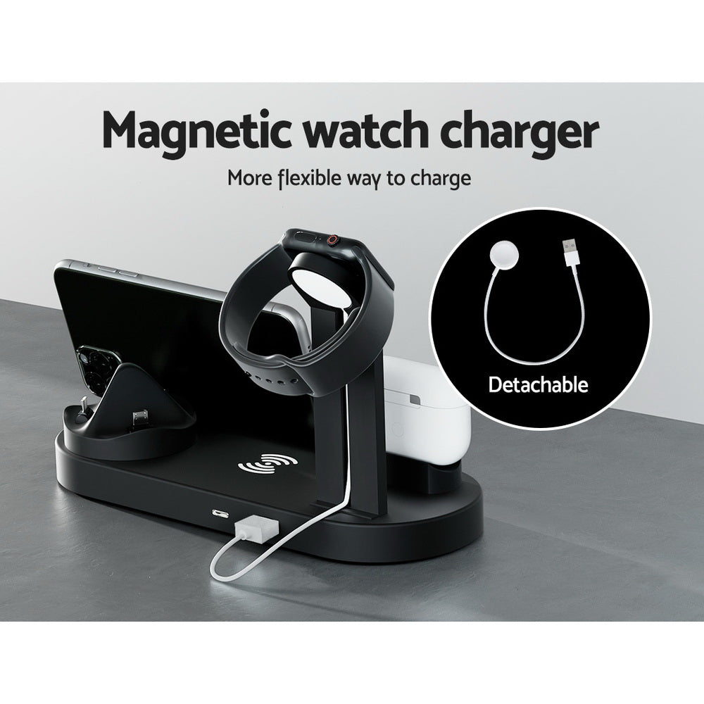 Devanti 4-in-1 Multi-Device Wireless Charging Dock Station for Phones, iWatches, and AirPods
