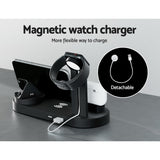 Devanti 4-in-1 Multi-Device Wireless Charging Dock Station for Phones, iWatches, and AirPods - Close-Up Angle