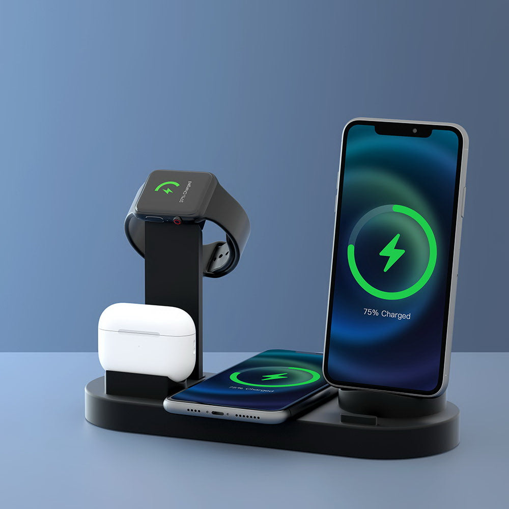Devanti 4-in-1 Multi-Device Wireless Charging Dock Station for Phones, iWatches, and AirPods