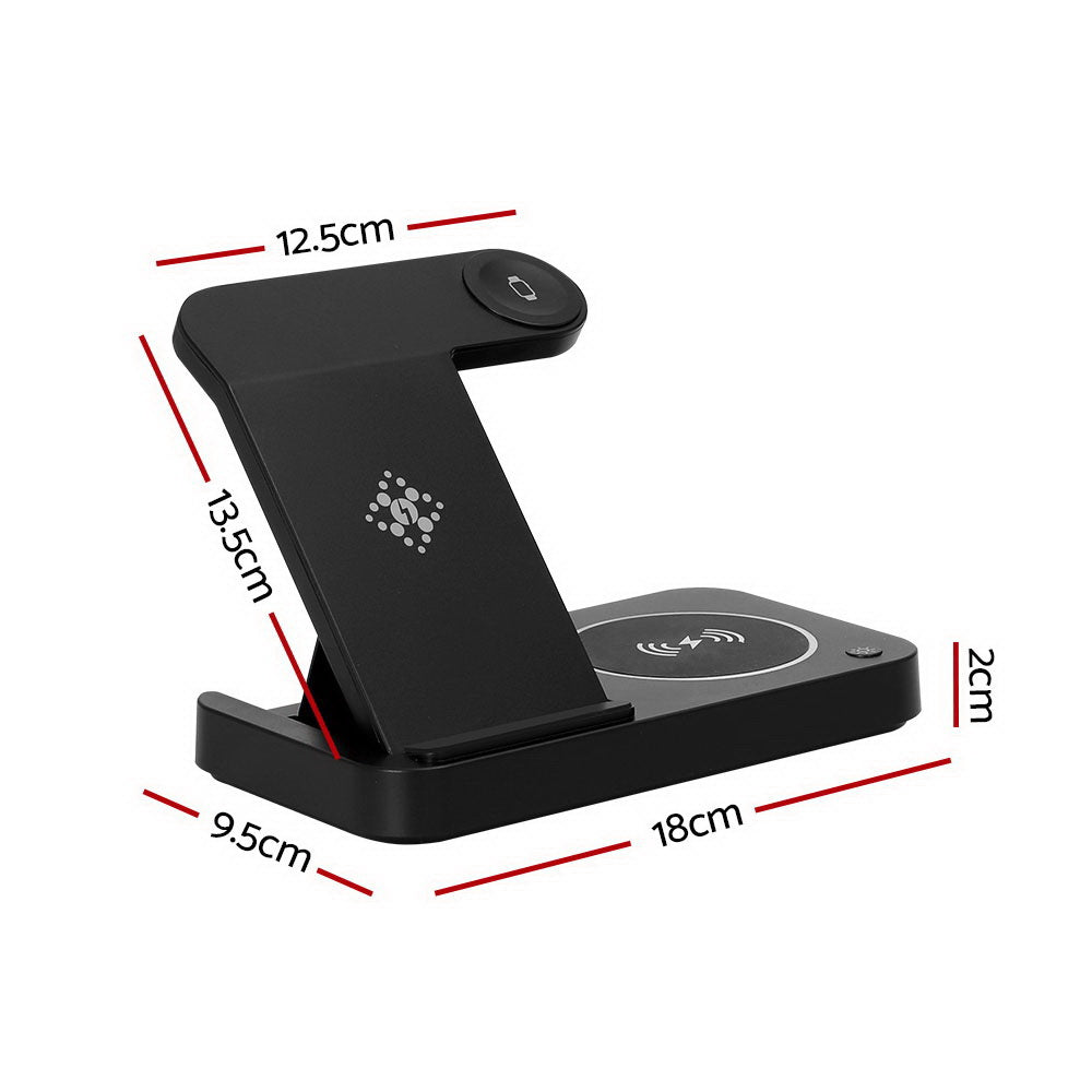 Devanti 4-in-1 Fast Wireless Charging Station for Phones, iWatches & Airpods - Black