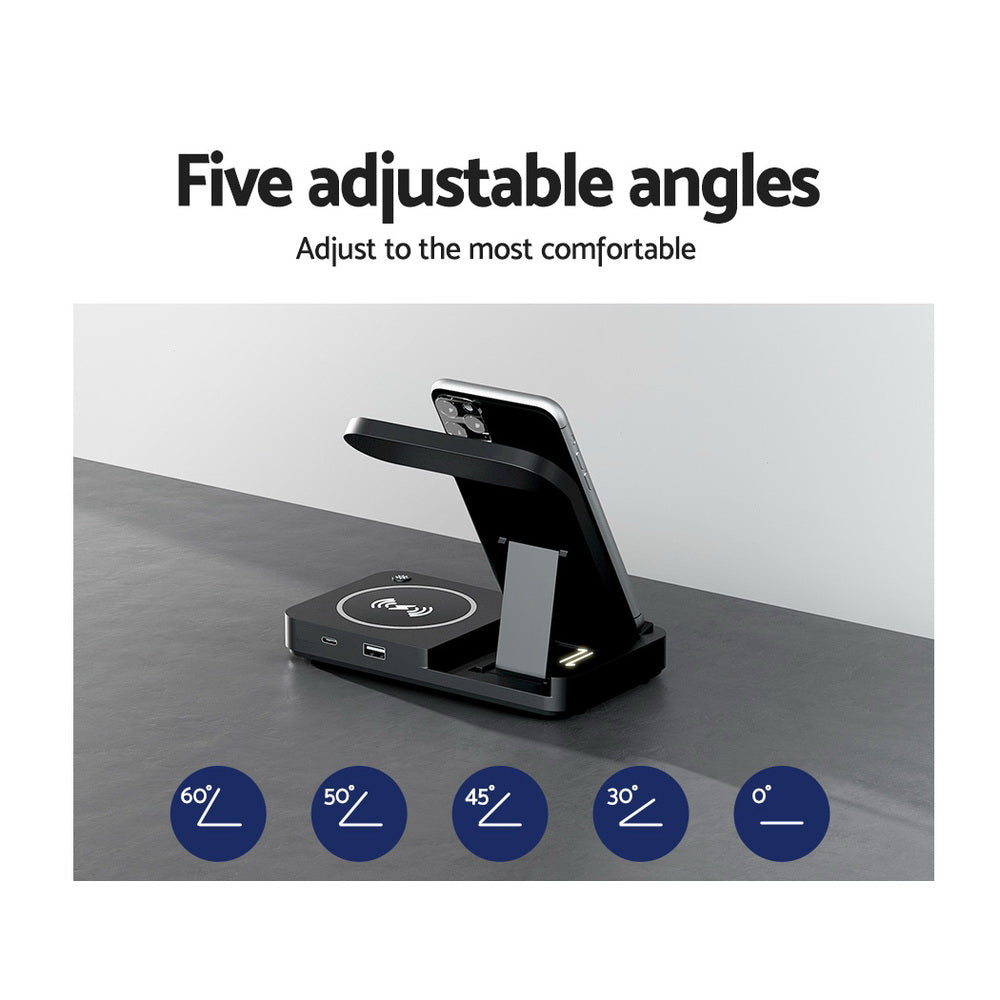 Devanti 4-in-1 Fast Wireless Charging Station for Phones, iWatches & Airpods - Black